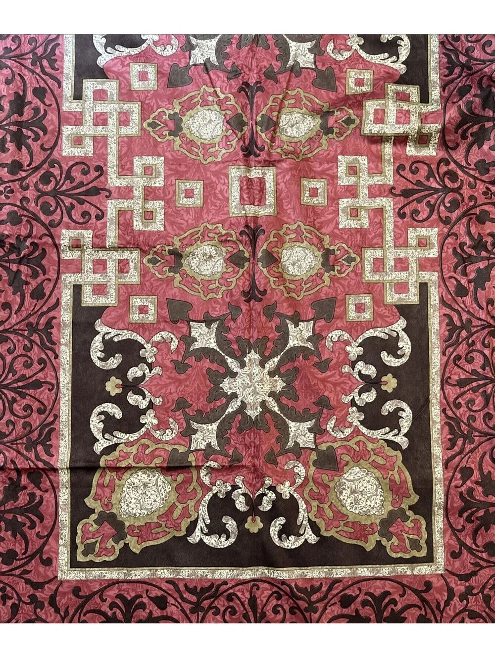 Beauvillé French Tablecloth 132x120 Burgundy Gold 100% Cotton Luxury France New